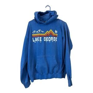 Mens Hoodie Sweatshirt Pullover Casual Grunge Gorpcore Lake George Large